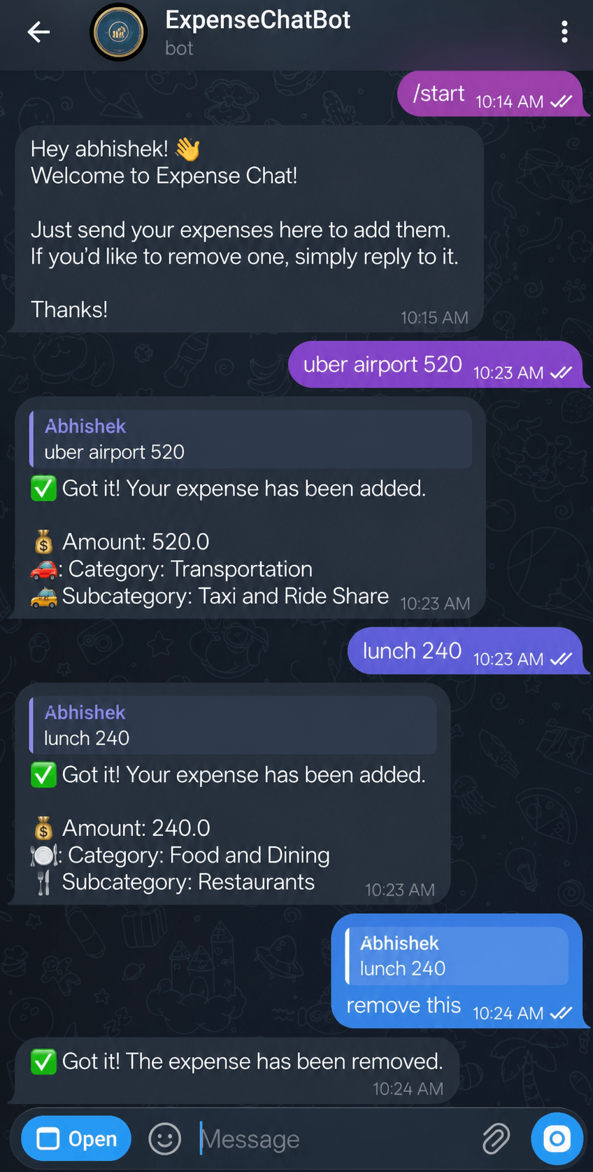 ExpenseChatBot how to use guide